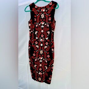 NWT - Boden Martha Seam Detail Navy/Red Floral Sleeveless Roll Collar Sheath